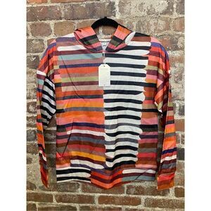 NWT Exclusive Streetwear Multi Color Striped Hooded Pullover Sweatshirt Women’s
